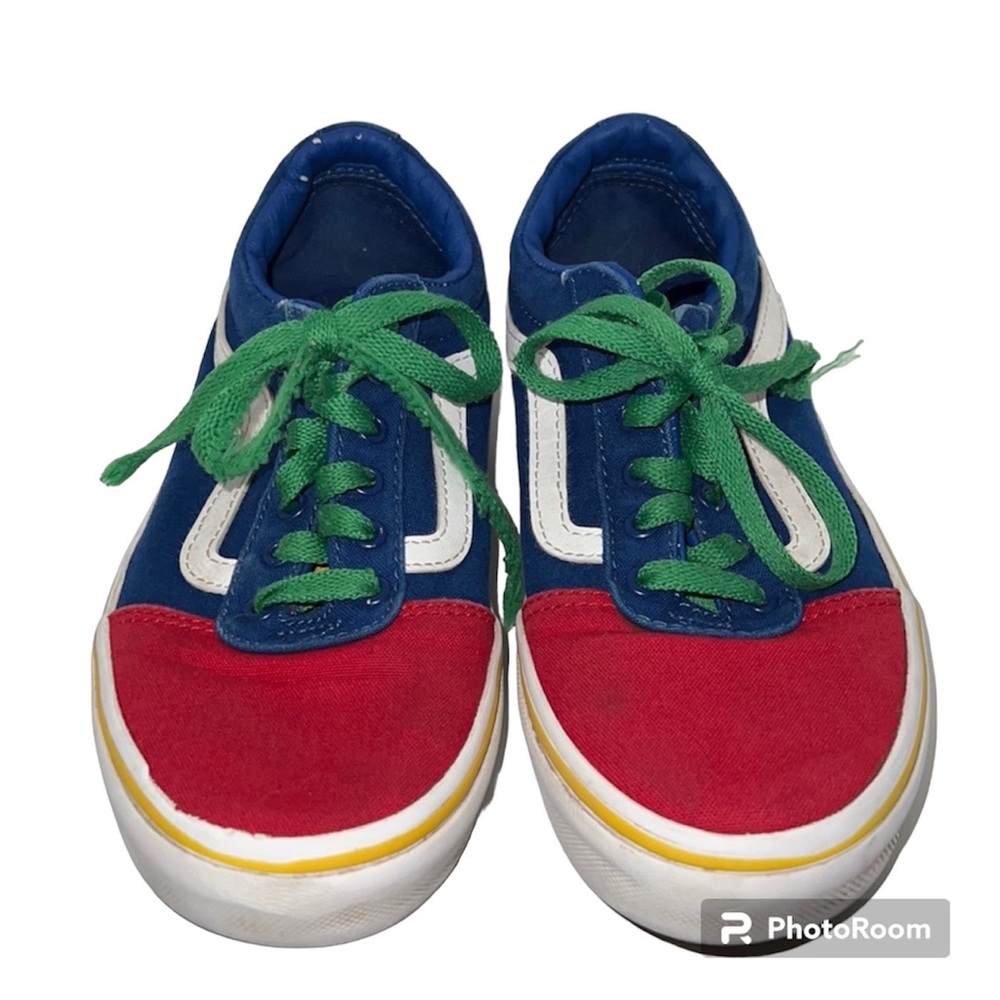 Vans US Youth Size 3 Lace ups Sneakers Blue, White,Red & Yellow colors
